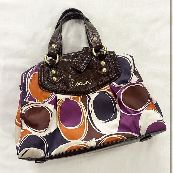 ❗️SOLD ❗️Coach F20034 Brown Multi Ashley Hand Scarf Print Satchel Bag Purse - Picture 3 of 10